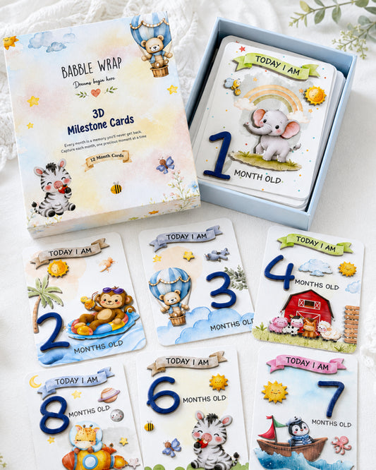 Babble Wrap Whimsical 3D Baby Milestone Cards-12 Illustrated Cards For Newborn