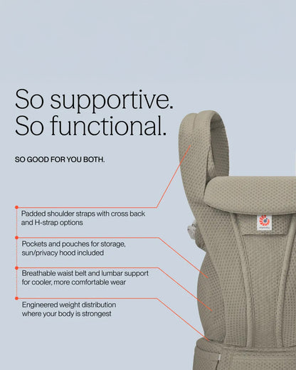 Ergobaby Omni Deluxe Mesh Baby Carrier-With 4 Carry Positions-SoftFlex Mesh For Easy Airflow-6 Storage Pockets-Adjustable Head Support-Breastfeeding Friendly-For 0 to 4Y (3.2 to 20 Kg)-Soft Olive