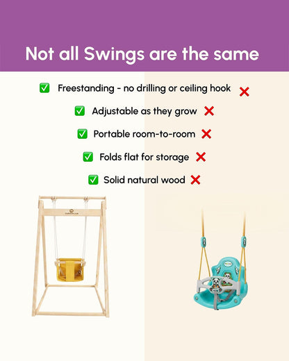 Curious Cub Wooden Swing Indoor Activity Playset-Secure & Foldable Design-For 1Y-5Y