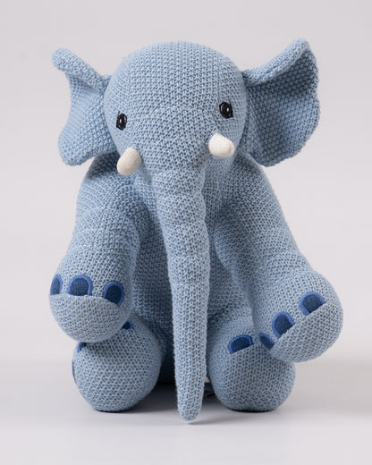 Pomme Safari Elephant Cotton Knitted Soft Toy-Plush Cuddly Toy For Newborn-Sky Blue