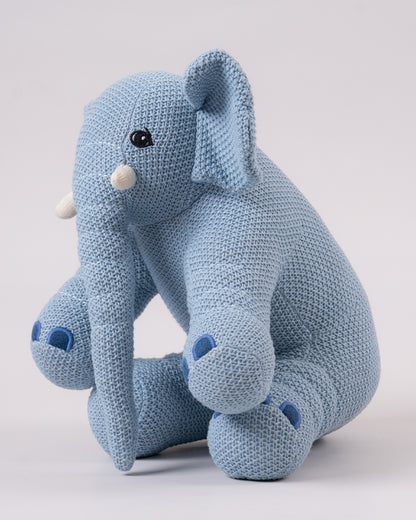 Pomme Safari Elephant Cotton Knitted Soft Toy-Plush Cuddly Toy For Newborn-Sky Blue