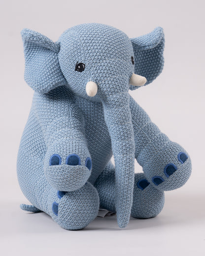 Pomme Safari Elephant Cotton Knitted Soft Toy-Plush Cuddly Toy For Newborn-Sky Blue