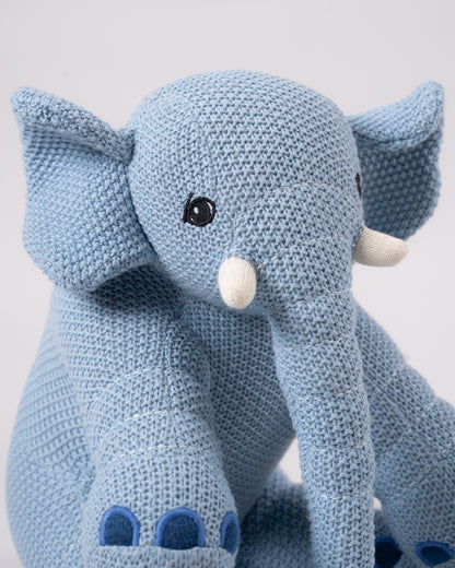 Pomme Safari Elephant Cotton Knitted Soft Toy-Plush Cuddly Toy For Newborn-Sky Blue