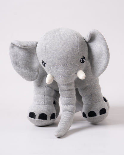 Pomme Safari Elephant Cotton Knitted Soft Toy-Plush Cuddly Toy For Newborn-Grey