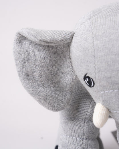 Pomme Safari Elephant Cotton Knitted Soft Toy-Plush Cuddly Toy For Newborn-Grey