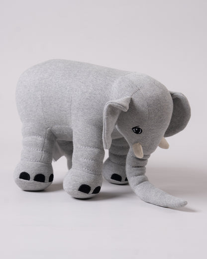 Pomme Safari Elephant Cotton Knitted Soft Toy-Plush Cuddly Toy For Newborn-Grey