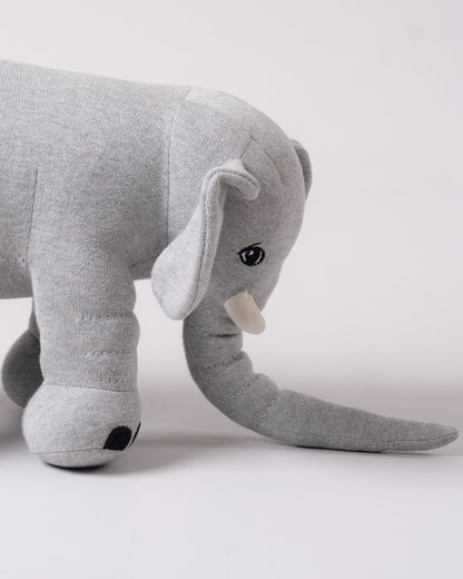 Pomme Safari Elephant Cotton Knitted Soft Toy-Plush Cuddly Toy For Newborn-Grey