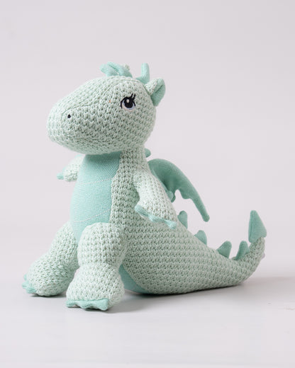 Pomme Dragon with Wings Cotton Knitted Soft Toy-Plush Cuddly Toy For Newborn-Mint Blue