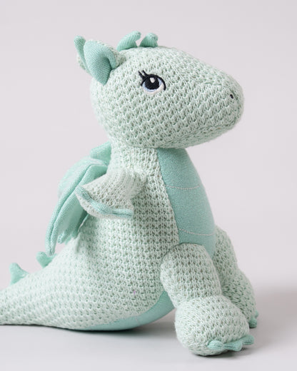 Pomme Dragon with Wings Cotton Knitted Soft Toy-Plush Cuddly Toy For Newborn-Mint Blue