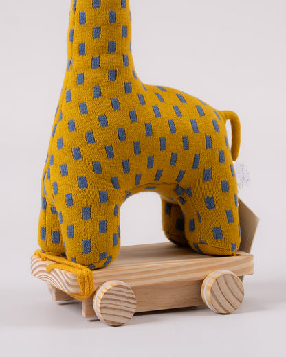 Pomme Giraffe With Wooden Cart-Knitted Push & Pull Toy-Soft & Cuddly-Easy to Wash-Improves Motor Skills-2M+