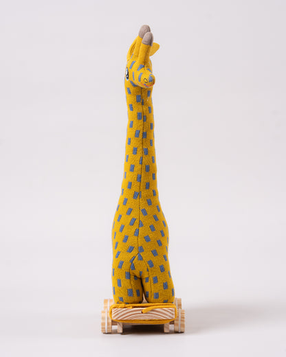 Pomme Giraffe With Wooden Cart-Knitted Push & Pull Toy-Soft & Cuddly-Easy to Wash-Improves Motor Skills-2M+
