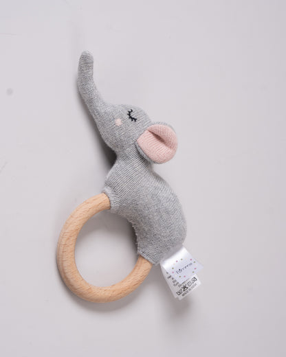 Pomme Elephant Knitted Ring Rattle Toy-Lightweight & Easy To Hold-For Infants