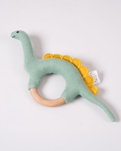 Pomme Playful Dino Knitted Ring Rattle Toy-Lightweight & Easy To Hold-For Infants