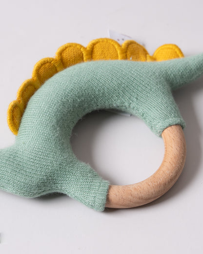 Pomme Playful Dino Knitted Ring Rattle Toy-Lightweight & Easy To Hold-For Infants