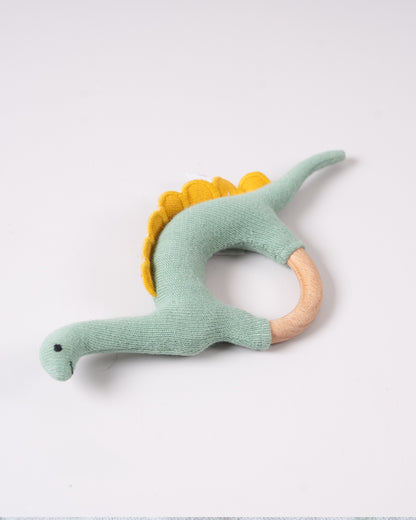 Pomme Playful Dino Knitted Ring Rattle Toy-Lightweight & Easy To Hold-For Infants