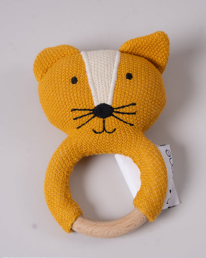 Pomme Smarty Fox Knitted Ring Rattle Toy-Lightweight & Easy To Hold-For Infants