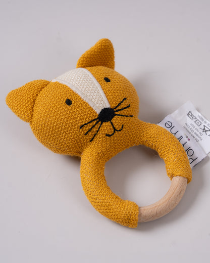 Pomme Smarty Fox Knitted Ring Rattle Toy-Lightweight & Easy To Hold-For Infants