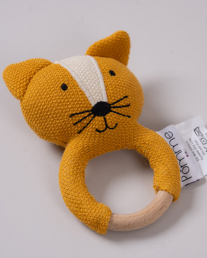 Pomme Smarty Fox Knitted Ring Rattle Toy-Lightweight & Easy To Hold-For Infants
