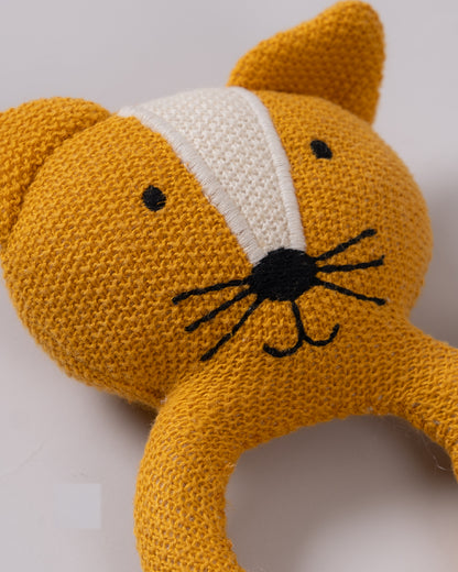 Pomme Smarty Fox Knitted Ring Rattle Toy-Lightweight & Easy To Hold-For Infants
