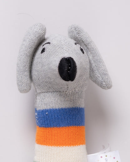 Pomme Playful Dog Knitted Stick Rattle Toy-Lightweight & Easy To Hold-For Infants