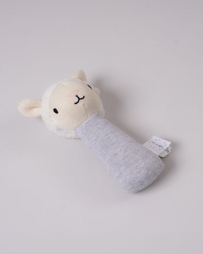 Pomme Snuggly Sheep Knitted Stick Rattle Toy-Lightweight & Easy To Hold-For Infants