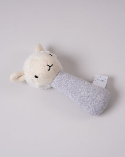 Pomme Snuggly Sheep Knitted Stick Rattle Toy-Lightweight & Easy To Hold-For Infants