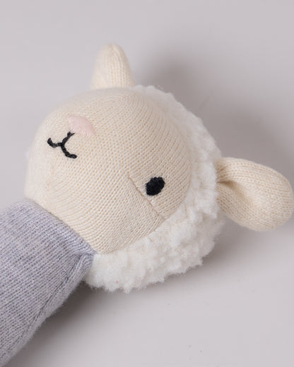 Pomme Snuggly Sheep Knitted Stick Rattle Toy-Lightweight & Easy To Hold-For Infants