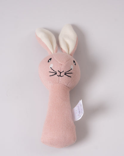 Pomme Shy Bunny Knitted Stick Rattle Toy-Lightweight & Easy To Hold-For Infants