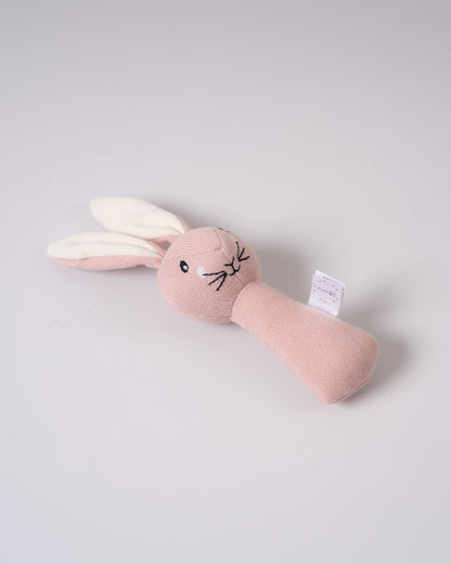 Pomme Shy Bunny Knitted Stick Rattle Toy-Lightweight & Easy To Hold-For Infants