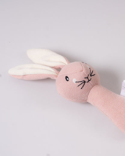 Pomme Shy Bunny Knitted Stick Rattle Toy-Lightweight & Easy To Hold-For Infants