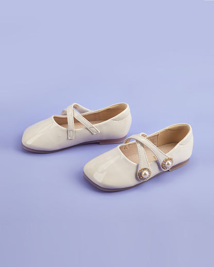 NINO BELLO Off White Double Strap Pearl Velcro Bellies For Infants