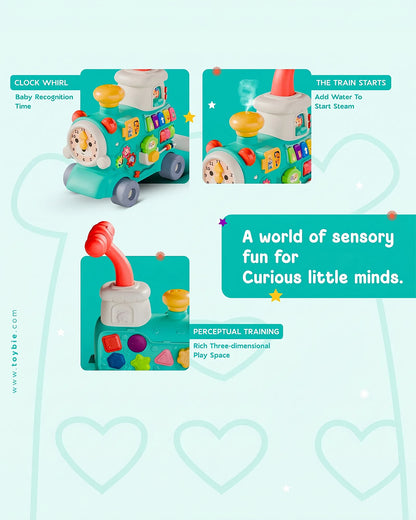 Toybie 5-in-1 Multi-Functional Baby Push Walker with Detachable Ride-On Wagon-Interactive Activity Centre for Early Learning-Teal-9M+