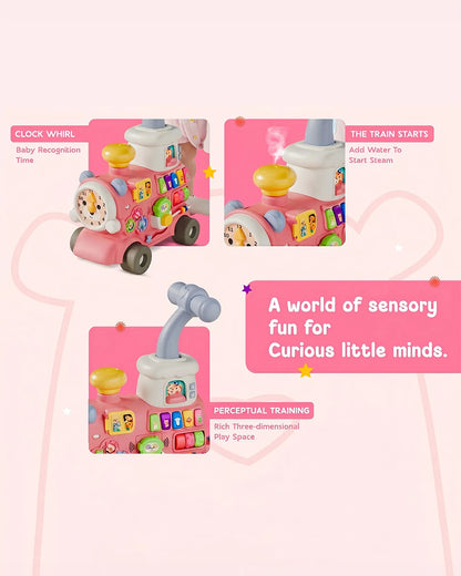 Toybie 5-in-1 Multi-Functional Baby Push Walker with Detachable Ride-On Wagon-Interactive Activity Centre for Early Learning-Pink-9M+