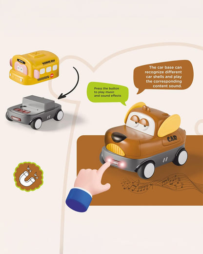 Toybie Magnetic Music Car Set-Smart Magnetic Interchangeable Design-Pack of 6-12M+