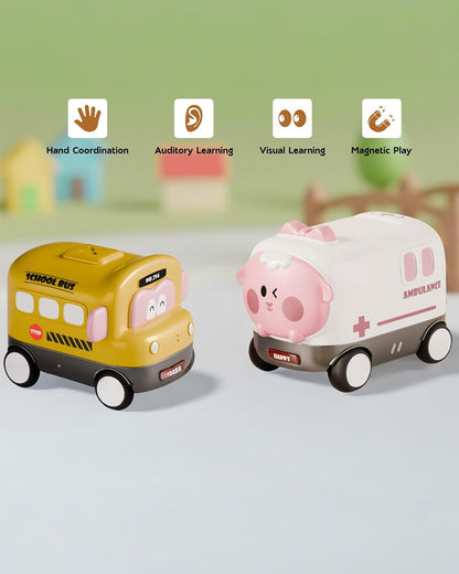 Toybie Magnetic Music Car Set-Smart Magnetic Interchangeable Design-Pack of 6-12M+