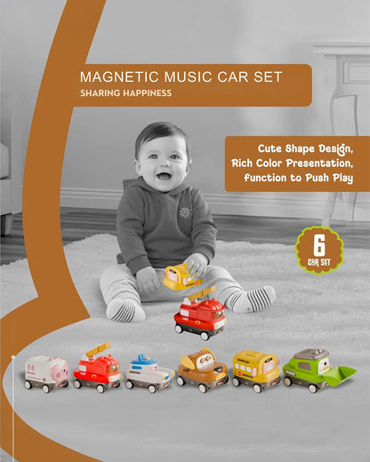 Toybie Magnetic Music Car Set-Smart Magnetic Interchangeable Design-Pack of 6-12M+