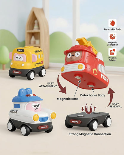Toybie Magnetic Music Car Set-Smart Magnetic Interchangeable Design-Pack of 6-12M+
