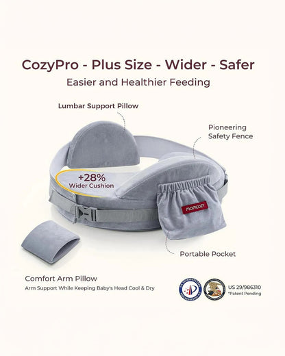 Momcozy Max Support Nursing Pillow-Patented Safety Guard Design-Memory Foam-Machine Washable Cover-CozyPro Gray