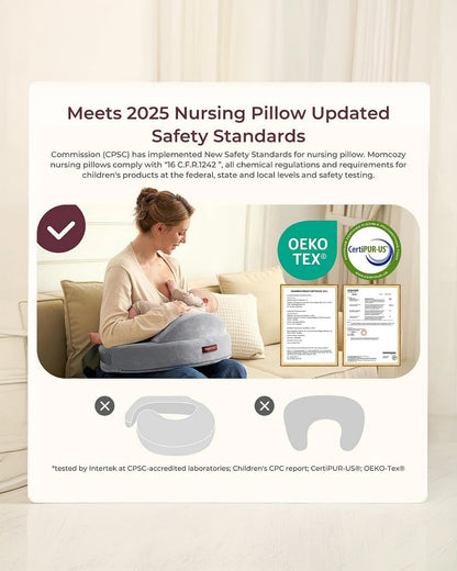 Momcozy Max Support Nursing Pillow-Patented Safety Guard Design-Memory Foam-Machine Washable Cover-CozyPro Gray
