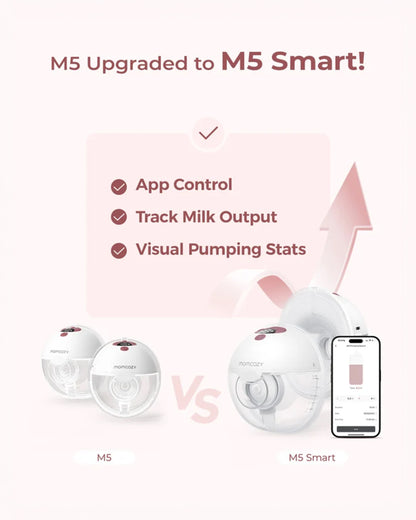 Momcozy M5 Smart Wearable Single Electric Breast Pump-Upgraded with App Control-Painless Pumping-Portable-3 Modes & 9 Suction Levels-Rechargeable-Grey