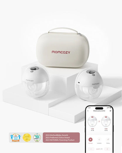 Momcozy M5 Smart Wearable Double Electric Breast Pump-Upgraded with App Control-Painless Pumping-Portable-3 Modes & 9 Suction Levels-Rechargeable-Grey