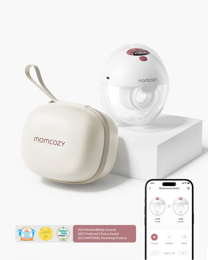 Momcozy M5 Smart Wearable Single Electric Breast Pump-Upgraded with App Control-Painless Pumping-Portable-3 Modes & 9 Suction Levels-Rechargeable-Cozy Red