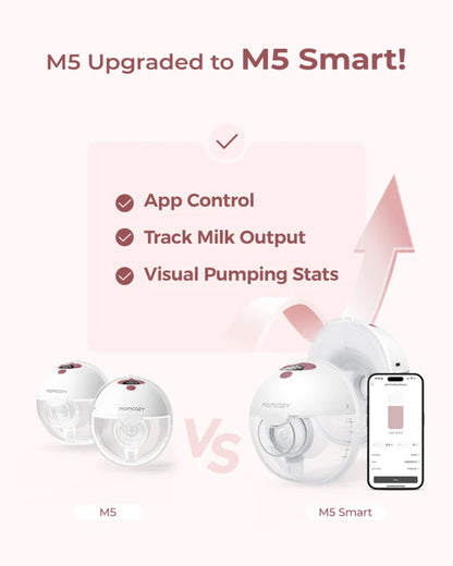 Momcozy M5 Smart Wearable Single Electric Breast Pump-Upgraded with App Control-Painless Pumping-Portable-3 Modes & 9 Suction Levels-Rechargeable-Cozy Red