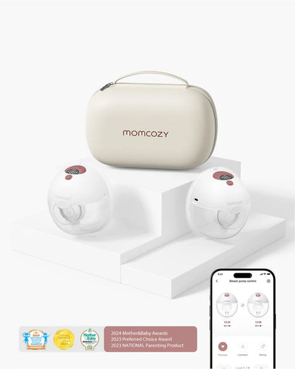 Momcozy M5 Smart Wearable Double Electric Breast Pump-Upgraded with App Control-Painless Pumping-Portable-3 Modes & 9 Suction Levels-Rechargeable-Cozy Red