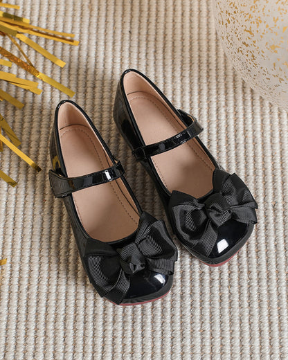 NINO BELLO Black Bow Adorned Velcro Bellies For Infants