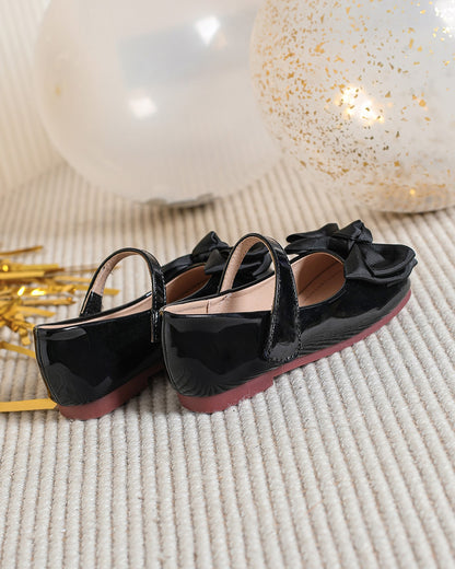 NINO BELLO Black Bow Adorned Velcro Bellies For Infants