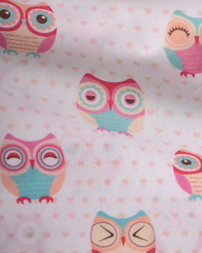 Twingle 100% Organic Cotton Nightsuit-Lightweight & Breathable-Soft Elasticated Waistband-White-Poppy Owl-For Infants