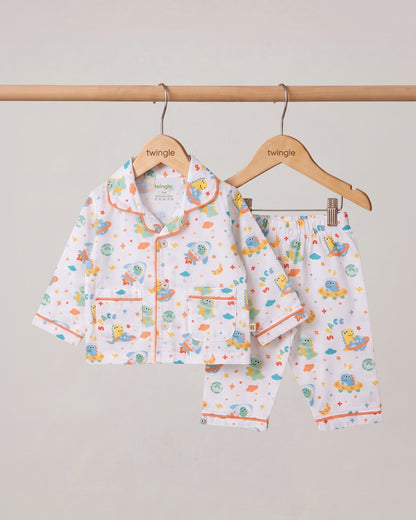Twingle 100% Organic Cotton Nightsuit-Lightweight & Breathable-Soft Elasticated Waistband-White-In the Space-For Infants