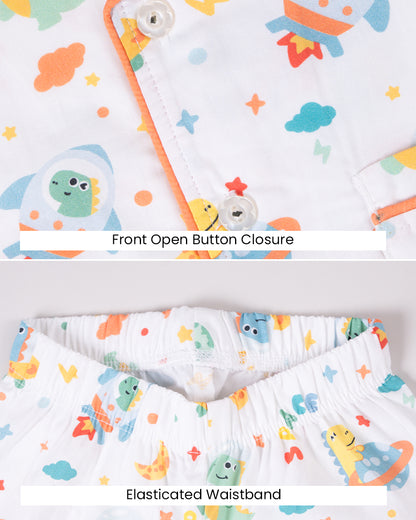 Twingle 100% Organic Cotton Nightsuit-Lightweight & Breathable-Soft Elasticated Waistband-White-In the Space-For Infants