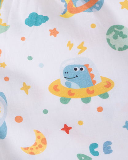 Twingle 100% Organic Cotton Nightsuit-Lightweight & Breathable-Soft Elasticated Waistband-White-In the Space-For Infants